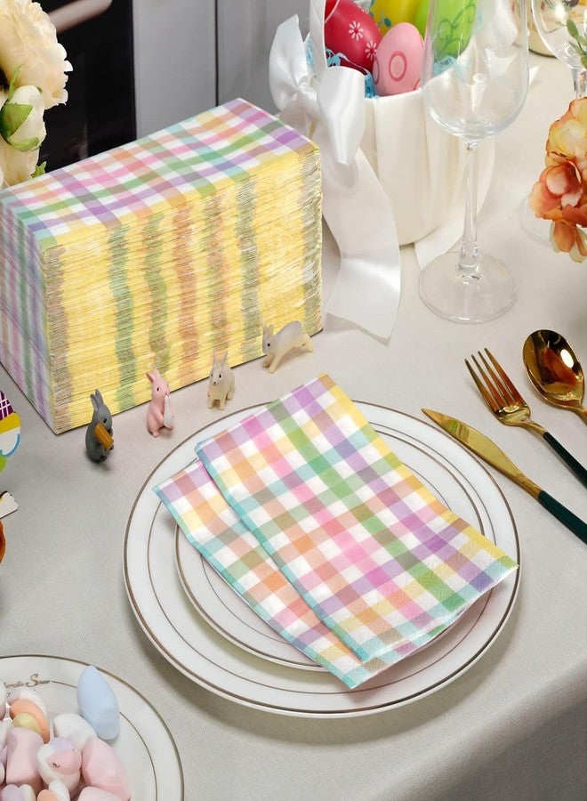 Jectivs 100Pcs Easter Pastel Buffalo Plaid Napkins Decorations,Disposable Spring Purple Pink Blue Yellow Guest Hand Paper Napkins for Home Bathroom Wedding Baby Shower Picnic Easter Birthday Party Supplies - Image 5